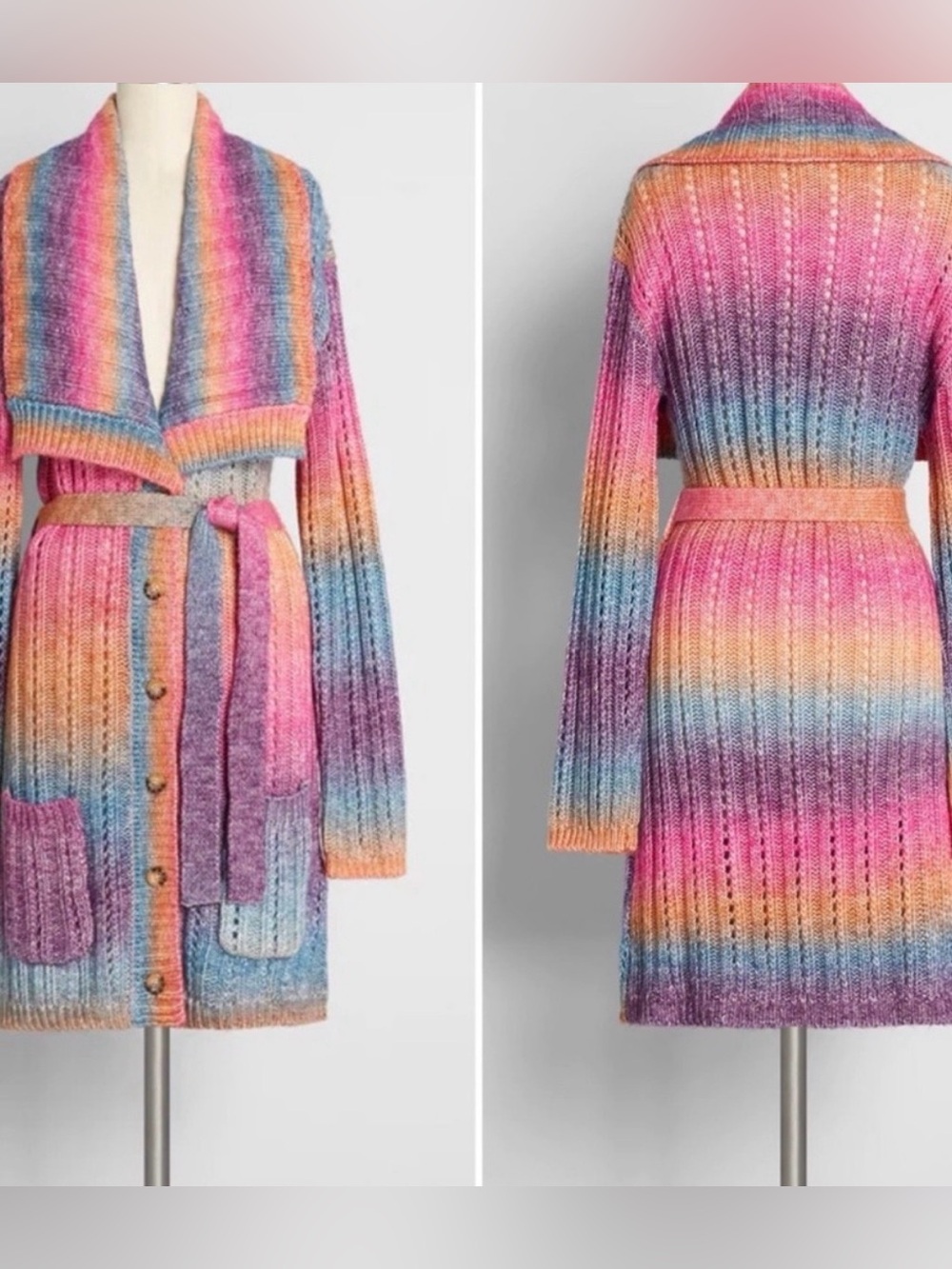Modcloth Ombré Last Summer Sunset Belted Open-Front Cardigan, sz S